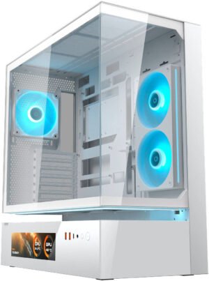 Cougar CFV235 Vision ATX Mid-Tower Computer Case, Tempered Glass Panels, Unity 240mm Reversed Fan + 120mm aRGB Fan, Vertical GPU Mount, 385mm GPU/170mm CPU Support, White