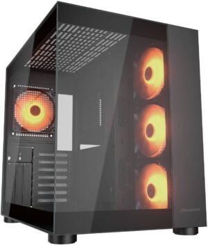 Cougar FV150 RGB ATX Mid Tower Case, 4x Pre-Installed ARGB Fans, Up to 360mm Radiator Support, 7+3 Expansion Slots, Vertical GPU Support, USB Type-C Gen 2, x2 USB-A 3.0, Black