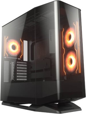 Cougar FV270 RGB ATX Mid Tower Case, 3x Pre-Installed Reversed ARGB PWM Fans & 1x ARGB PWM Fan, Up to 360mm Radiator Support, 7 Expansion Slots, PWM & RGB Hub Sync with M/B, Black