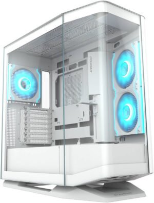 Cougar FV270 RGB ATX Mid Tower Case, 3x Pre-Installed Reversed ARGB PWM Fans & 1x ARGB PWM Fan, Up to 360mm Radiator Support, 7 Expansion Slots, PWM & RGB Hub Sync with M/B, White