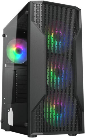 Cougar MX110 RGB Mid Tower Computer Case, 4x 120mm Pre-Installed Fans, Up to 240mm Radiator & 6x Fans Support, 1200 RPM Fan Speed, Black
