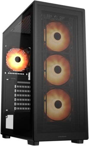 Cougar MX220 RGB Mid Tower Computer Case, 4x 120mm aRGB Pre-Installed Fan, Up to 360mm Radiator & 6x Fan Support, Ultraslim Front Panel Mesh, Black