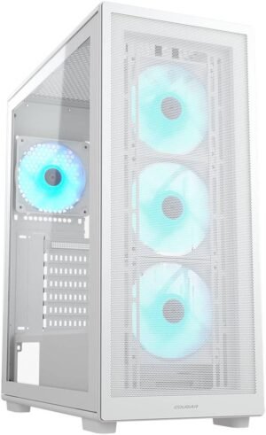 Cougar MX220 RGB Mid Tower Computer Case, 4x 120mm aRGB Pre-Installed Fan, Up to 360mm Radiator & 6x Fan Support, Ultraslim Front Panel Mesh, White