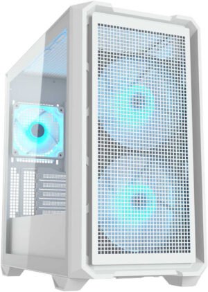 Cougar MX600 RGB ATX Mini Tower Case, 3x Pre-Installed ARGB Fans, Up to 360mm Radiator Support, 10x Max Number of Fans, PWM & RGB Hub Sync with M/B, 2x 3.5" Bay, White