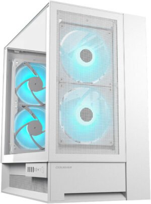 Cougar OmnyX Mid Tower ATX Computer Case, 4x 160mm Pre-installed ARGB PWM Fans, 360mm Radiator Support, 7 Expansion Slots, Magnetic Dust Filter Panel, Cable Management, White