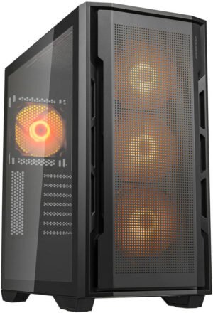 Cougar Uniface RGB ATX Mid Tower Case, 4x Pre-Installed ARGB Fans, Up to 420mm Radiator Support, 7 Expansion Slot, Vertical GPU Support, Transparent Left Panel, RGB Sync with M/B, Black