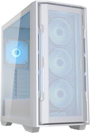 Cougar Uniface RGB ATX Mid Tower Case, 4x Pre-Installed ARGB Fans, Up to 420mm Radiator Support, 7 Expansion Slot, Vertical GPU Support, Transparent Left Panel, RGB Sync with M/B, White