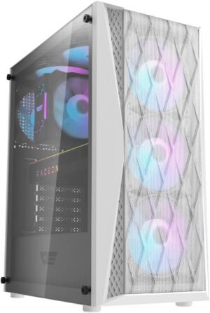 DarkFlash DK352 ATX Computer Case, Supports Up to 6x 120mm Fans & 360mm Radiator, Metal Mesh Design Front Panel, ATX, M-ATX, ITX Compatible Motherboards, White