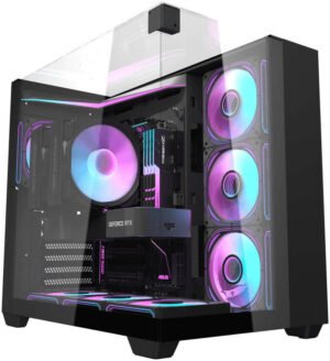 DarkFlash TH285 ATX Gaming Computer Case, 4x 120mm Pre-Installed aRGB Fans, 360mm Radiator Support, Up to 7x 120mm Fans Support, 3 Glass Panels, USB 3.0 & 2 USB 2.0 Ports, Black