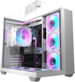 DarkFlash TH285 ATX Gaming Computer Case, 4x 120mm Pre-Installed aRGB Fans, 360mm Radiator Support, Up to 7x 120mm Fans Support, 3 Glass Panels, USB 3.0 & 2 USB 2.0 Ports, White