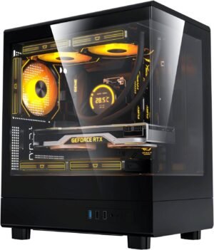 Darkflash DB330M M-ATX Computer Case, 270° Panoramic Display, Support up to 240mm Radiator & 5x 120mm Fans, USB 3.0 x1, USB 2.0 x2, HD Audio, Power I/O Ports, Black