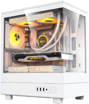 Darkflash DB330M M-ATX Computer Case, 270° Panoramic Display, Support up to 240mm Radiator & 5x 120mm Fans, USB 3.0 x1, USB 2.0 x2, HD Audio, Power I/O Ports, White