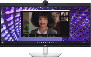 Dell P3424WEB Curved Conferencing Monitor, 34" WQHD IPS Display, 60Hz Refresh Rate, Up to 5ms Response Time, 3800R Curved, Height, Swivel & Tilt Adjustability, Built-In Camera & Speaker
