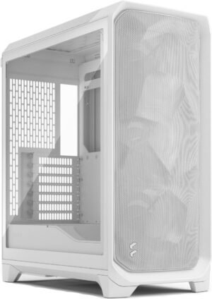 Fractal Design Meshify 3 ATX Mid Tower Computer Case, 3x Momentum 14 Fans, Up to 360mm Radiator & 6x Fan Support, Cable Organizers, Clear Tint Glass Panel, White