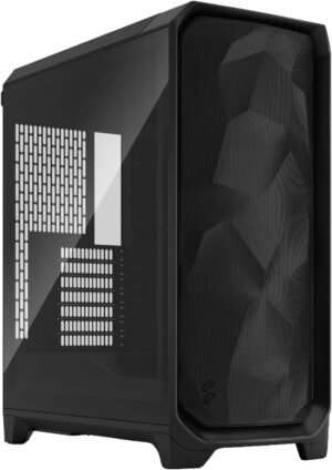 Fractal Design Meshify 3 ATX Mid Tower Computer Case, 3x Momentum 14 Fans, Up to 360mm Radiator & 6x Fan Support, Cable Organizers, Light Tint Glass Panel, Black