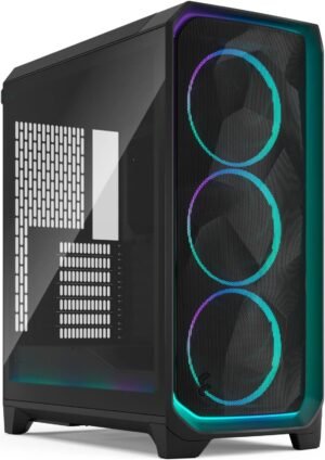 Fractal Design Meshify 3 Ambience Pro RGB ATX Mid Tower Computer Case, 3x Momentum 14 Fans, Up to 360mm Radiator, Cable Organizers, Light Tint Glass Panel, Tempered Glass, Black