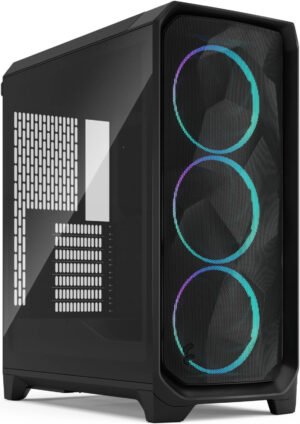 Fractal Design Meshify 3 RGB ATX Mid Tower Computer Case, 3x Momentum 14 Fans, Up to 360mm Radiator & 6x Fan Support, Cable Organizers, Light Tint Glass Panel, Black