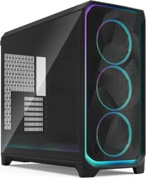 Fractal Design Meshify 3 XL Ambience Pro RGB ATX Full Tower Computer Case, 3x Momentum 14 Fans, Up to 420mm Radiator, Cable Organizers, Light Tint Glass Panel, Tempered Glass, Black