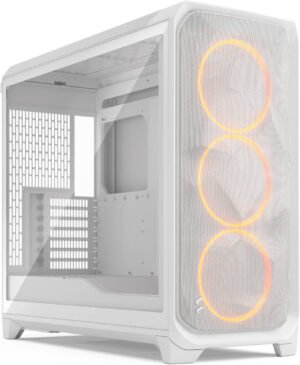 Fractal Design Meshify 3 XL Full Tower Computer Case, 3x Momentum 14 Fans, Up to 420mm Radiator & 10x Fan Support, Cable Organizers, Tempered Glass Panel, White TG Clear Tint