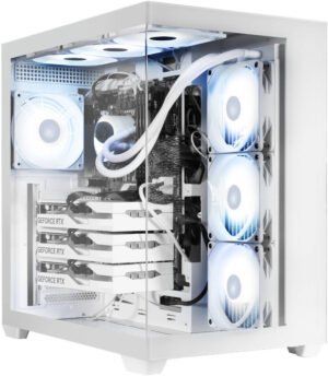 GALAX HOF ALLSYNQ Mid-Tower ATX Computer Case, 1x 120mm aRGB & 3x Reverse aRGB Pre-Installed Fan, Up to 360mm Radiator & 7x Fan Support, Tempered Glass Panel, White