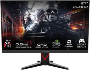 Gameon Dominator Series Gaming Monitor, 27" QHD 240Hz IPS Display, 0.5ms Response Time, HDR400, FreeSync/G-Sync, VRR, HDMI 2.1, RGB Backlight, VESA, Speakers