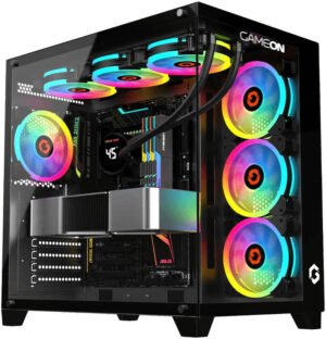 GAMEON Emperor Midnight Series Mid Tower ATX Gaming Case, Tempered Glass Side Panel, HDD*2 & SSD*1 Drive Bays, Support Up to 360mm Radiator, 7* Pre Installed 120MM ARGB+PWM Fans, Black