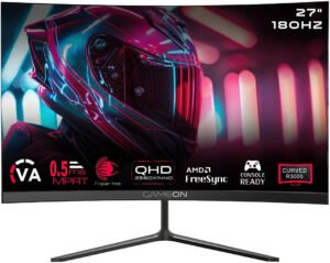 GAMEON GOC27F180VA Curved Gaming Monitor, 27" VA Display, FHD Resolution, 180Hz Refresh Rate, MPRT 0.5ms, AMD FreeSync Technology, 16.7M Display Colors, Black
