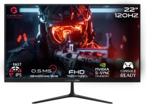 GAMEON Gaming Monitor, 22" Inch FHD 120Hz IPS Display, MPRT 0.5ms Response Rate, HDMI 2.1, HDR10, FreeSync, Supports PS5, VESA 75x75 Compatible, 2 x 3W Speakers, Black