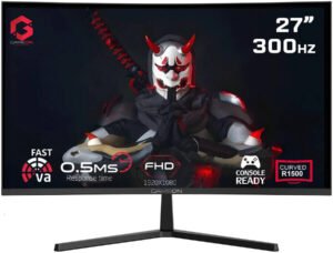 GAMEON Pro Series Curved Gaming Monitor, 27" Fast VA Display, FHD Resolution, 300Hz Refresh Rate, 0.5ms (MPRT) Response Time, AMD FreeSync Technology, R1500 Curvature, Black