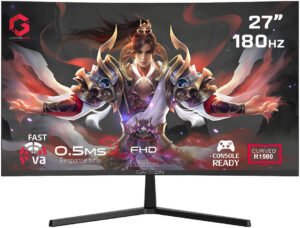 GAMEON Pro Series Curved Gaming Monitor, 27" VA Display, FHD Resolution, 180Hz Refresh Rate, 0.5ms (MPRT) Response Time, AMD FreeSync Tecnology, R1500 Curvature, Black