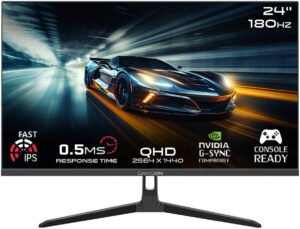 GAMEON Pro Series Gaming Monitor, 24" Inch QHD 180Hz IPS Display, 0.5ms Response Rate, HDMI 2.1, HDR10, FreeSync, Supports PS5, VESA 100x100mm Compatible, Speakers, Black