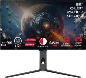 GAMEON Signature X Series Gaming Monitor, 32" OLED Display, 4k 240Hz/FHD 480Hz Refresh Rate, 0.03ms Response Time, FreeSync & G-Sync, Flicker-Free & Low Blue Light, Black