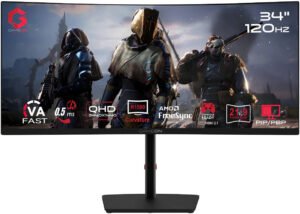 GAMEON Spectra Pro Series Monitor, 34" Fast VA Curved Display, WQHD Resolution, 120Hz Refresh Rate, 0.5ms (MPRT) Response Time, Adaptive-Sync & VRR, HDR10, R1500 Curvature, Black