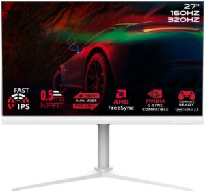 GAMEON Switch X Series Gaming Monitor, 27" 4K UHD/FHD Dual Switch 160/320Hz IPS Display, MPRT 0.5ms, HDMI 2.1, G-Sync & FreeSync, 5W Built-in Stereo Speakers, Supports PS5, White