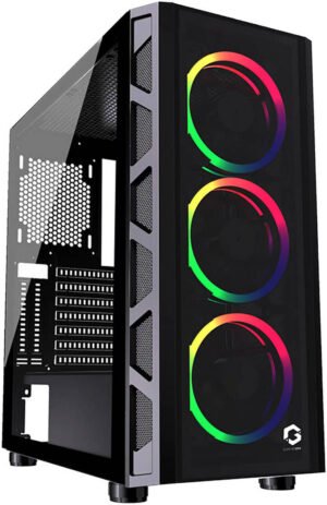 GAMEON TRIDENT II Mid Tower Gaming Case ARGB, 3 Pre-installed Fans, Up To E-ATX Motherboard, Supports 360mm Cooler, USB3.0 x 1 USB2.0 x 2 I/O, Black