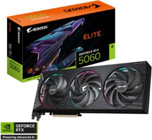 GIGABYTE AORUS GeForce RTX 5060 ELITE Graphics Card, 8GB DDR7 128-Bit Memory, 2722 MHz Core Clock, 3840 CUDA Cores, 28 Gbps Memory Speed, PCI Express 5.0