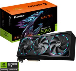 GIGABYTE AORUS GeForce RTX 5090 MASTER Graphics Card, 32GB GDDR7 512-Bit Memory, 2655 MHz Core Clock, 21760 CUDA Cores, PCI Express 5.0
