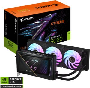 GIGABYTE AORUS GeForce RTX 5090 XTREME WATERFORCE Graphics Card, 32GB GDDR7 512-Bit Memory, 2655 MHz Core Clock, 28 Gbps Memory Speed, 21760 CUDA Cores, PCI-Express 5.0