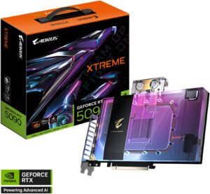 GIGABYTE AORUS GeForce RTX 5090 XTREME Waterforce WB Graphics Card, 32GB GDDR7 512-Bit Memory, 2655 MHz Core Clock, 21760 CUDA Cores, 28 Gbps Memory Speed, PCI Express 5.0