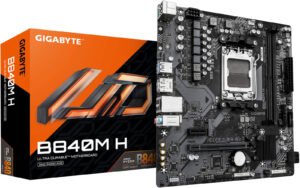 GIGABYTE B840M H M-ATX AM5 Motherboard, AMD B840 Chipset, 2x DDR5 DIMM Slots, 128GB Max Memory, 1 x PCIe 4.0 x16 slot, 1 x PCIe 4.0 M.2 Slot