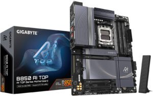 GIGABYTE B850 AI TOP AM5 ATX Motherboard, AMD B850 Chipset, 4x DDR5 DIMM Slots, Up to 256GB Max Memory, 2x PCIe 5.0 x16, 3x M.2 Slots, WiFi & Bluetooth Connectivity