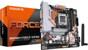 GIGABYTE B850M FORCE WIFI6E AM5 Micro ATX Motherboard, AMD B850 Chipset, 2x DDR5 DIMM Slots, Up to 256GB Max Memory, 1x PCIe 5.0 x16 Slot, 3x M.2 Slots, WiFi 6E & BT 5.3