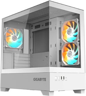 GIGABYTE C201 Paranomic Computer Case, 3x ARGB Pre-Installed Fans, Up to 360mm Radiators, Detachable Dust Filters, Tempered Glass Side Panel, White