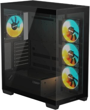 GIGABYTE C500 ATX Computer Case, 410MM/BL ST ATX GPU, Mid Tower Form Factor, RGB Lighting, 3.5" Drive Support, Pre-installed Fan, Built-In Cable Management, Black