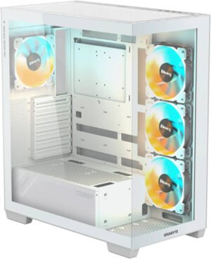 GIGABYTE C500 ATX Computer Case, 410MM/BL ST ATX GPU, Mid Tower Form Factor, RGB Lighting, 3.5" Drive Support, Pre-installed Fan, Built-In Cable Management, Ice