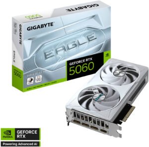 GIGABYTE GeForce RTX 5060 EAGLE OC ICE Graphics Card, 8GB GDDR7 128-Bit Memory, 2497 MHz Core Clock, 28 Gbps Memory Clock, 3840 CUDA Cores, PCI Express 5.0, White
