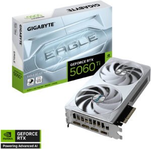 GIGABYTE GeForce RTX 5060 Ti EAGLE OC ICE Graphics Card, 16GB GDDR7 128-Bit Memory, 2617 MHz Core Clock, 28 Gbps Memory Clock, PCI-Express 5.0, White