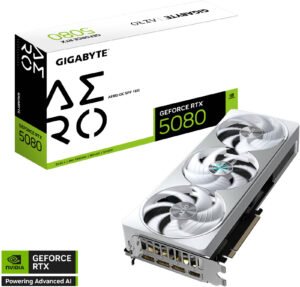GIGABYTE GeForce RTX 5080 AERO OC SFF Graphics Card, 16GB GDDR7 256-Bit Memory, 2730 MHz Core Clock, 30 Gbps Memory Clock, PCI Express 5.0, White