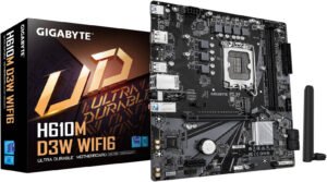 GIGABYTE H610M D3W WIFI6 LGA 1700 Micro ATX Motherboard, Intel H610 Chipset, 2x DDR5 DIMM Slots, 128GB Max Memory, 1x PCIe 4.0 x16 Slot, 1x M.2 PCIe 3.0 Slot