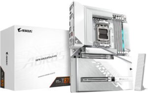 GIGABYTE X870 AORUS STEALTH ICE AM5 ATX Motherboard, AMD X870 Chipset, 4x DDR5 DIMM Slots, 256GB Max Memory, 1x PCIe 5.0 x16, 4x M.2 Slots, WIFI 7 & BT 5.4, White